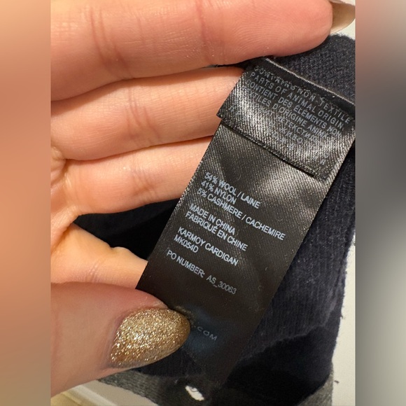 AllSaints men's grey and navy color-block merino wool open-front cardigan. - Picture 6 of 8